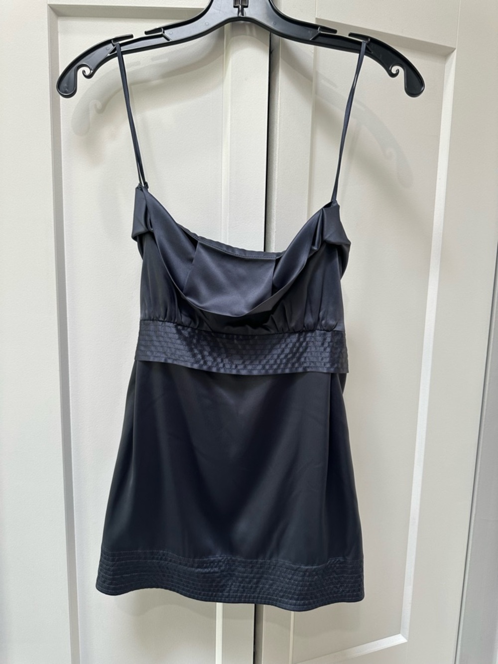 BCBGMaxAzria Blue Grey Satin Cowl Neck Chemise